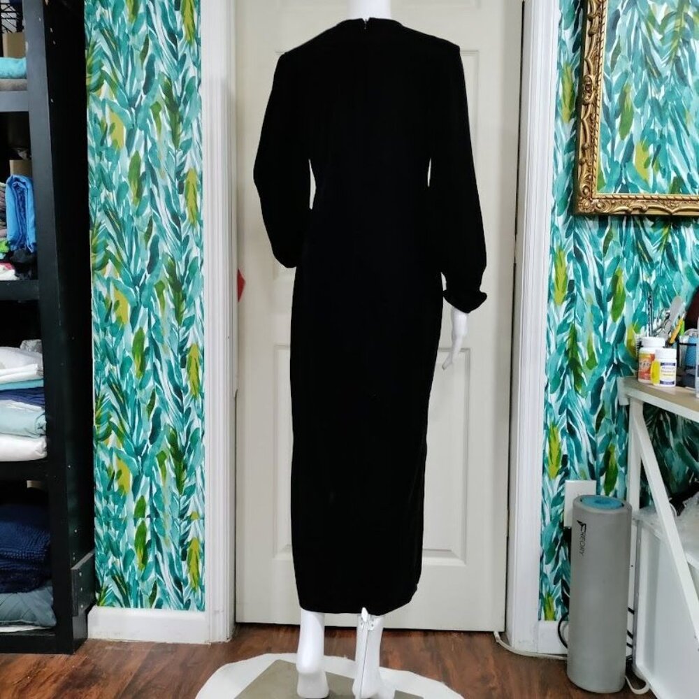Zara Velvet Burnout Modesty Goth Draped Slit Maxi Dress Black Womens Size Small - Picture 6 of 14